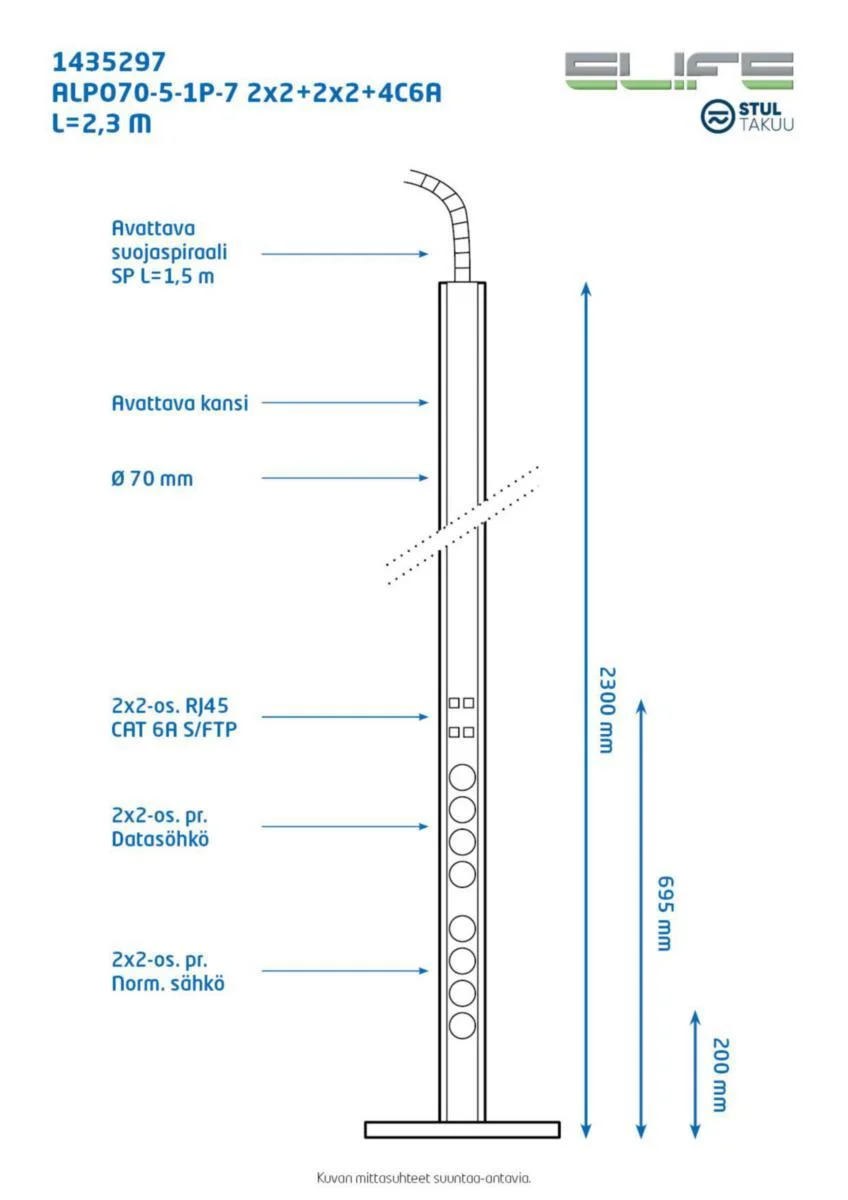Pistorasiapylväs Elife Alpo70-5-1P-7 2X2+2X2+4C6A Mus