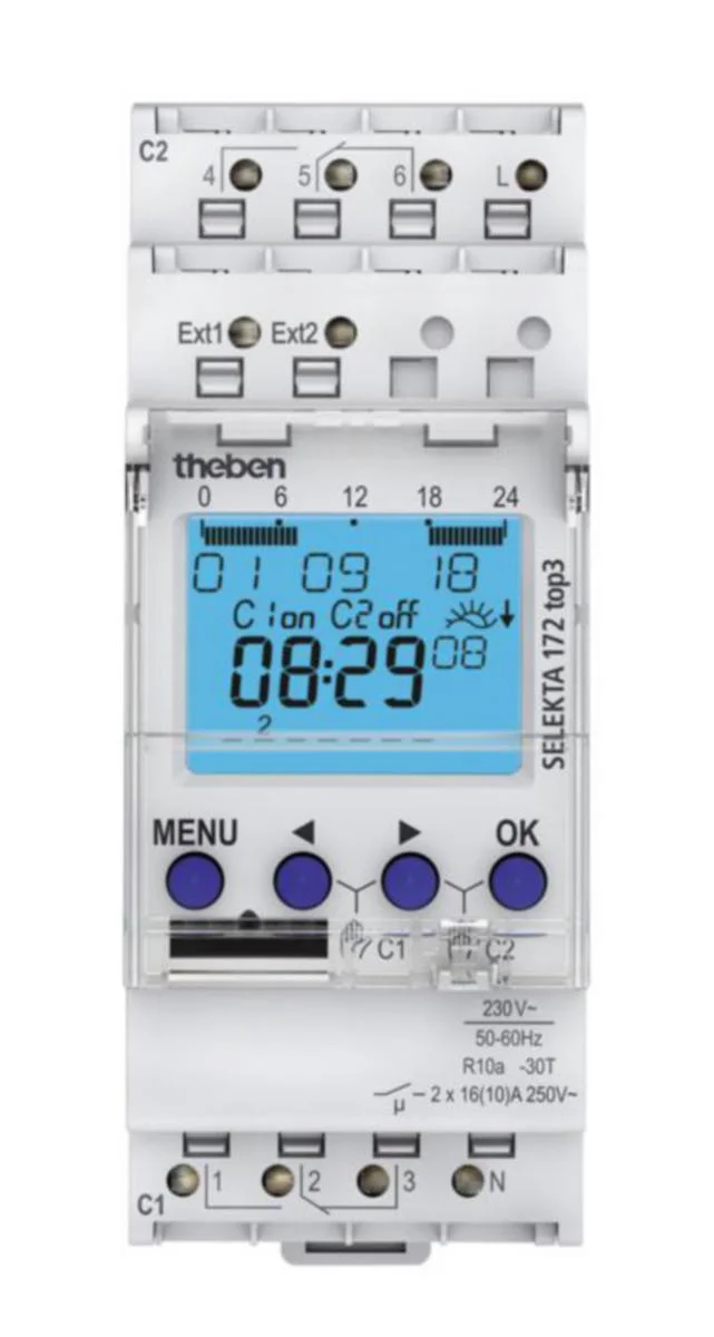 Kellokytkin Digitaaline Theben Selekta Astro 2-Piir 16A Ip20