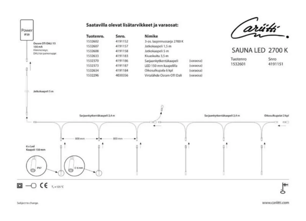 Saunavalaisin Cariitti Sauna Led -Sarja 2700 K (6-0S)